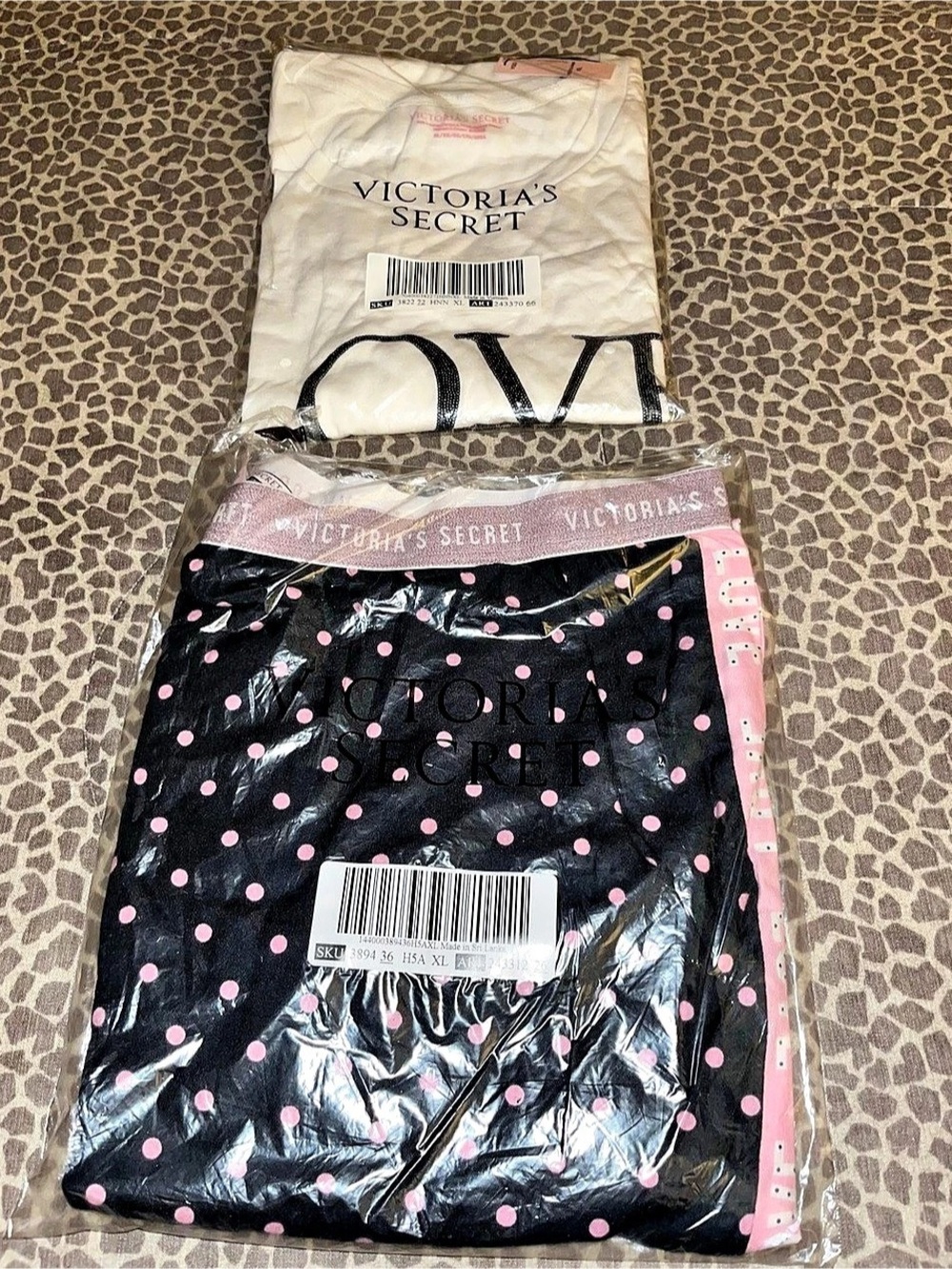 Vintage Victoria's Secret Polka Dot Pajama Set Black & Pink XL NWT